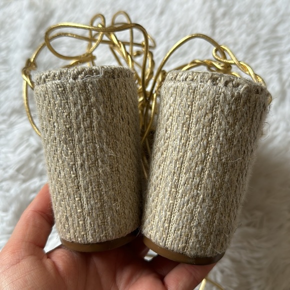 Larroude Coco Platform Sandal In Raffia and Gold Metallic Leather - Picture 9 of 15